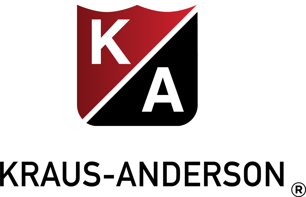 Aeon Affordable Homes Red and black shield with white letters "K" and "A," above the text "KRAUS-ANDERSON" in bold font.