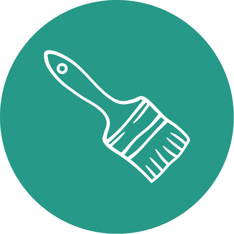 Aeon Affordable Homes White paintbrush icon on a teal circular background.