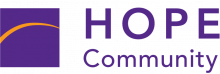 Aeon Affordable Homes and Community Logo with a purple square, orange arch, and the text "HOPE Community" in purple.