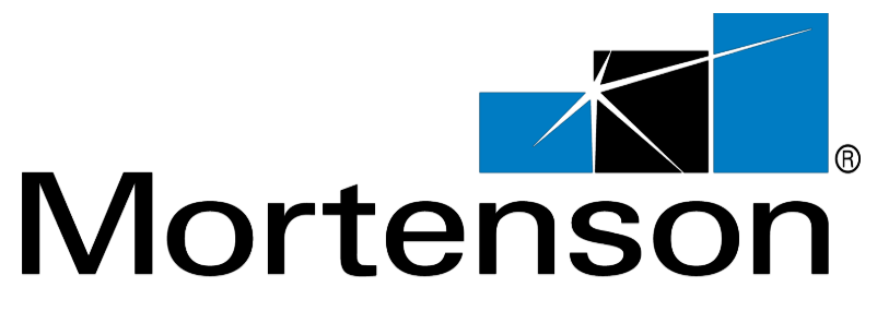 Aeon Affordable Homes Mortenson logo with blue and black geometric shapes above the company name in bold black text.