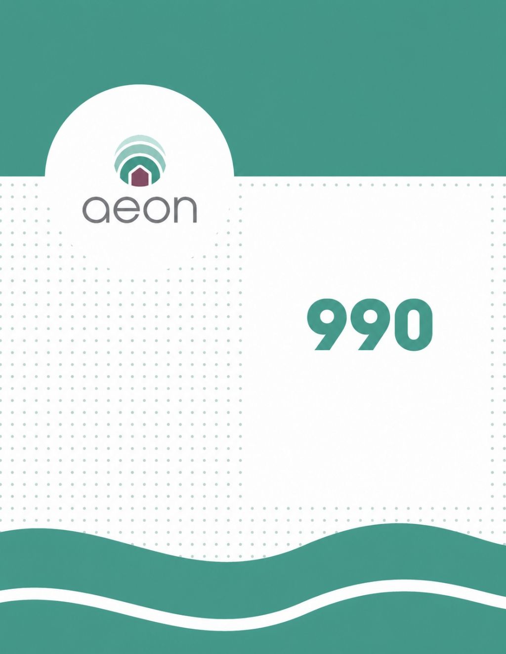 Aeon Affordable Homes Green and white graphic with the word “aeon” and logo on the left, and the number “990” on the right.