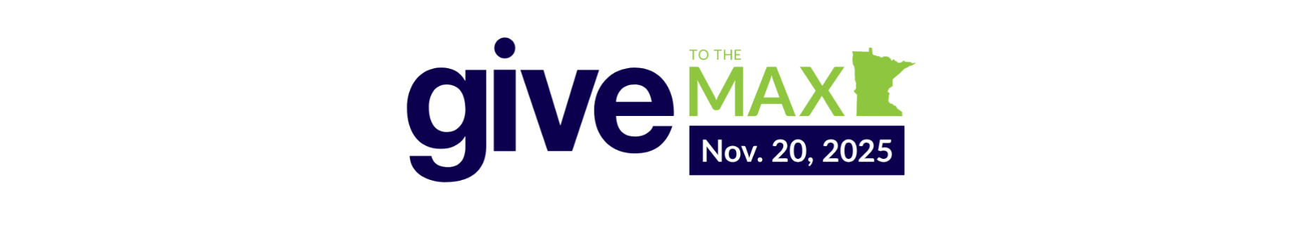 Aeon Affordable Homes Give to the Max Nov. 20, 2025" with a green Minnesota state outline as the letter A in "MAX.
