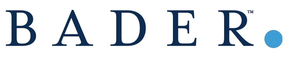 Aeon Affordable Homes The word "BADER" in dark blue letters with a solid blue circle to the right.