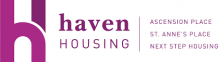 Aeon Affordable Homes and Community Purple Haven Housing logo with "Ascension Place," "St. Anne’s Place," and "Next Step Housing" listed on the right.